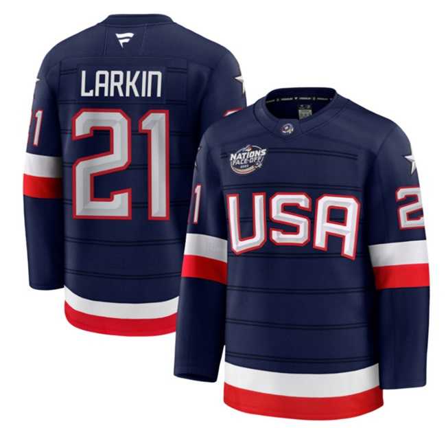 Mens USA #21 Dylan Larkin Navy 2025 4 Nations Face-Off Stitched Jersey Dzhi